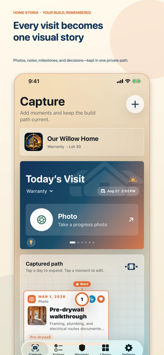 Home Storia Capture screen and visual build path