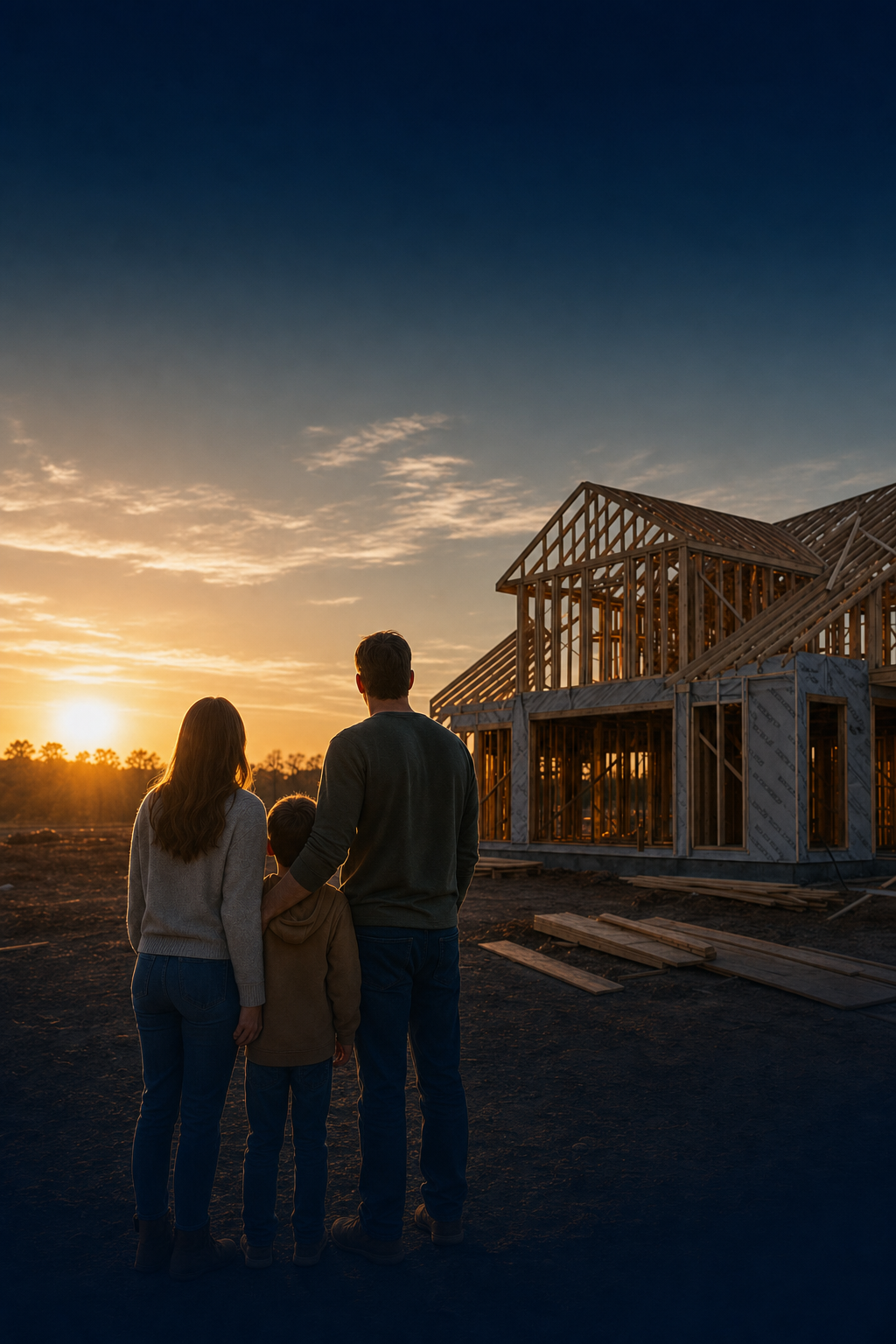 Family reviewing a Home Storia build timeline