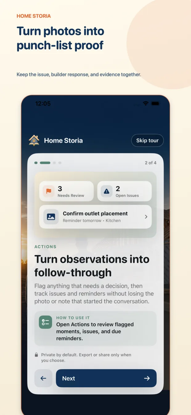 Home Storia organizing punch-list evidence