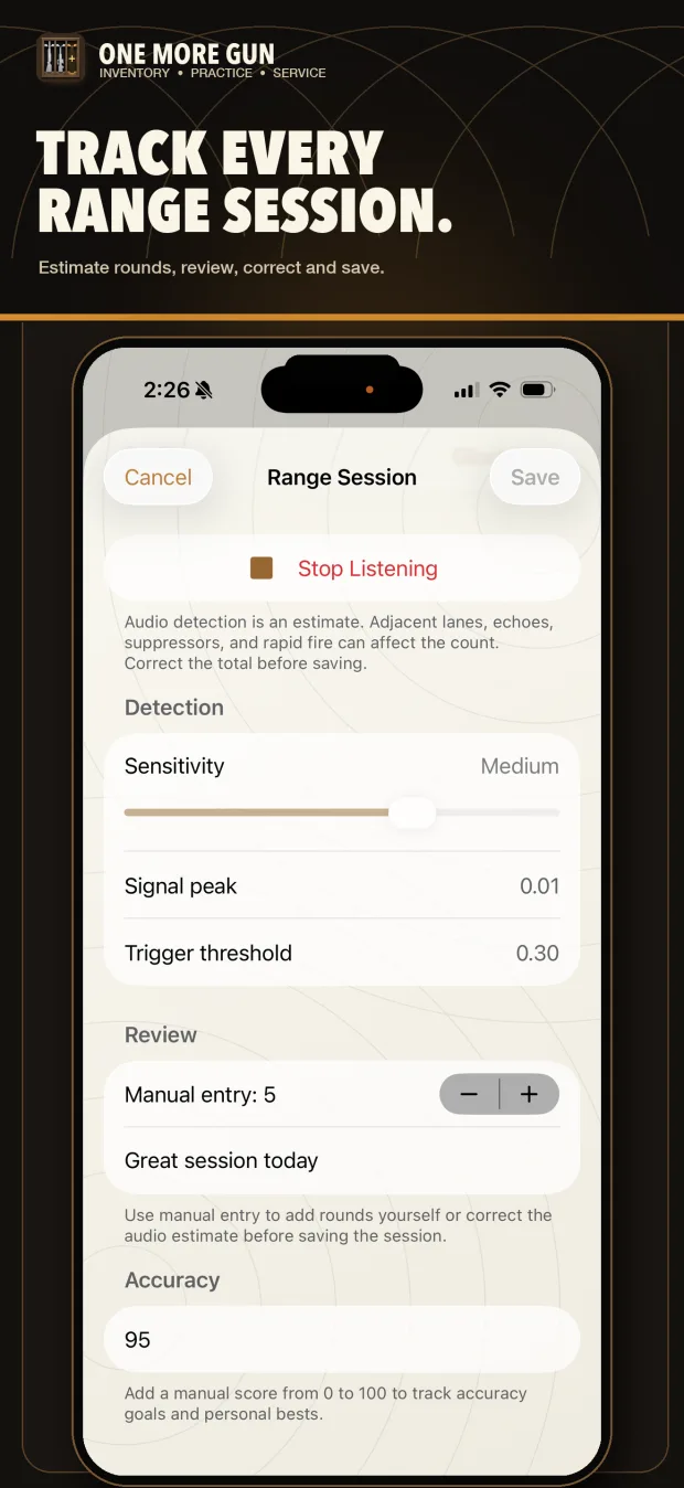 One More Gun range session tracker