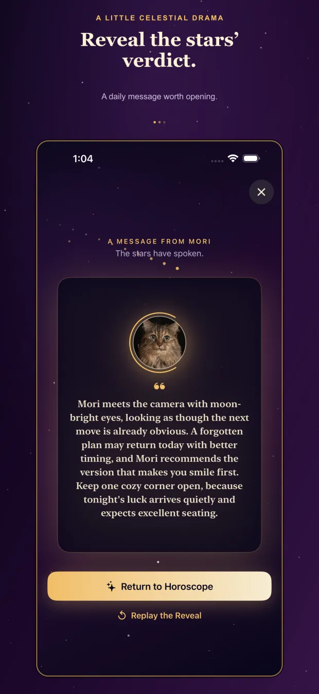 The Purrscope celestial reveal experience